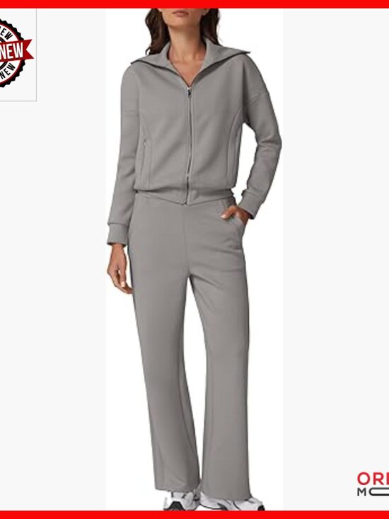 Pants - Cotton Polyester Zip Up Sweatshirt Wide Leg Pants Matching Set Large